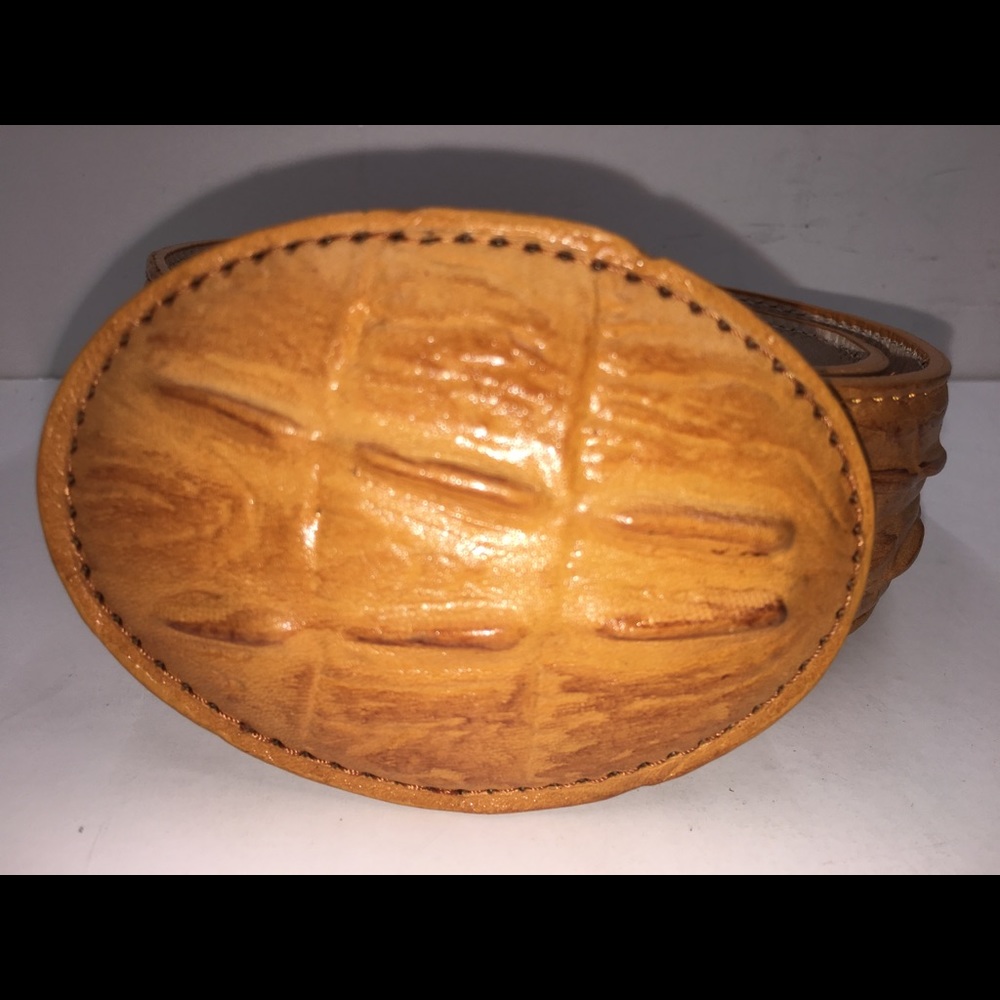 Men’s Crocodile Print Leather Belt Color Mango
